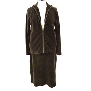 Jones New York Vintage Stretch Velour Two-Piece Set Olive Green Size Medium